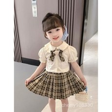 女童jk製服套裝夏季新款學院風格兩件套洋氣半身格子裙