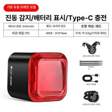 자전거 후미등 스마트 C 감지 방수 IPX5 MTB 라이딩, 1개, 기본형 500mAh 감지 이중 스탠드