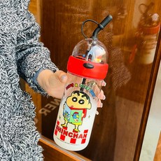 [짱구는 못말려] 어린이 트라이탄 빨대식 대용량 620ml 물병 물통/귀여운 피규어 장난감 놀이감, 레드, 1개