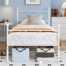 수납 서랍장 헤드보드와 풋보드가 있는 공주풍 플랫폼 침대, 04 Full, 04 White