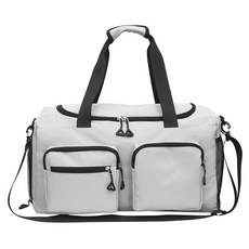 新款多口袋旅行包潮流休閒幹濕分離運動瑜伽包 輕便尼龍行李袋, 淺灰色, 1個
