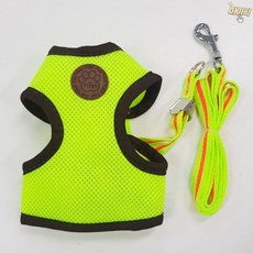 에어매쉬 하네스 세트 형광연두 L 강아지 가슴줄 리드줄 태풍철물