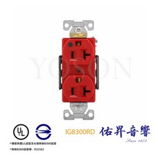 美國 EATON COOPER IG8300RD 125V 20A 獨立接地 紅色醫療級插座 工業風 BSMI, 1個, 單買插座