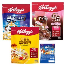 켈로그 BEST 시리얼 1+1+1 모음 (콘푸로스트 300g 아몬드 푸레이크 300g 첵스초코 마시멜로 400g) + (증정) 미니시리얼 30g, 1세트