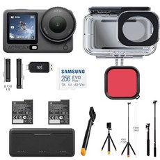 DJI오즈모액션6 + 방수하우징 레드필터 + 셀카삼각부력봉 + 다이브셀카봉81cm 메모리 256기가 대여 도니캠 렌탈, 방수, 방수