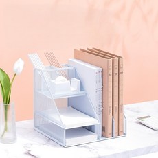 BenF Home 철제 다용도 서류 수납함 메쉬 3단 파일 정리함 데스크 오거나이저 사무용 문서 트레이 펜꽂이, 1개, 화이트