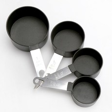 刻度量勺烘焙量勺廚房量勺奶粉不銹鋼手柄8件套量杯量匙 廚房套裝量勺, 黑色4件套量杯帶刻度, 1個