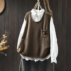 여성 니트 조끼 브이넥 나시 레이어드