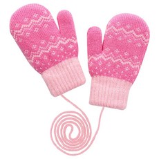 Eohak 여아용 남아용 겨울용 따뜻한 니트 장갑 울 플리스 안감 장갑 만 3~5세용 핑크