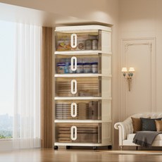 多層摺疊收納箱 捲簾門透明可視 衣物玩具儲物櫃 附輪, 1個, 五層【50cm透明】折疊收納｜送輪子