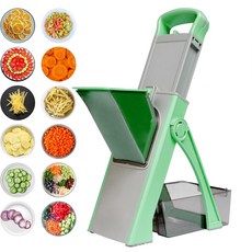 QICHU 만능 채칼 다기능 야채 슬라이서 채썰기 세트 손보호 다기능 야채 절단기 당근 오이 양배추 무 감자 채썰기, 녹색, 1개