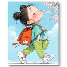 서은이네 국내제작 캔버스형 비즈 십자수, NE22-오렌지가방 소녀40x50cm, 1세트