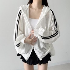 [국내제작/아방핏] 데이지클로젯 카야 그물 시스루 펀칭 시원한 두줄 라인 긴팔 오버핏 후드집업 / 봄 여름 가을 빅사이즈 남녀공용 루즈핏 썸머 아우터 여성 여자 휴가철 학생 교복템