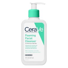 CeraVe 포밍 페이셜 클렌저 지성 피부를 위한 데일리 페이스 워시 히알루론산 + 세라마이드 나이아신아마이드 무향 파라벤 프리 건조하지 않은 오일 컨트롤 236.6m, 8 Fl Oz (Pack of 1)