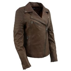 Milwaukee Leather 밀워키 레더 SFL2812 브라운 빈티지 오토바이에서 영감을 받은 여성용 가죽 재킷 - 베지탠 패션 L, XX-Large