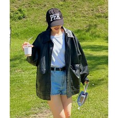 레이디 볼륨 LADY VOLUME 9186 워싱 레더 오버핏 점퍼 BLACK