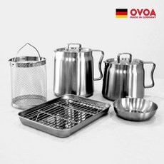 독일 오보아 OVOA 올스텐 304 케틀팟 6종 세트 (1.5L 케틀팟 + 2.0L 케틀팟 + 타공망 + 거름망 + 튀김용 밧드 + 튀김용 렉), 1세트, 스테인리스, 멀티케틀팟 6종