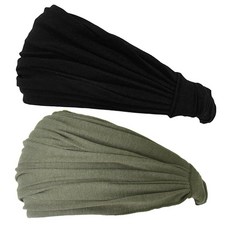 참 Casualbox 남성용 차콜 그레이 머리띠 여성 및 일본 스타일 반다나 헤드 밴드 스포츠 일상용 스트레치 헤어 L_161926, 블랙 & 카키 2팩_161926, 중형
