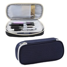 루나블리 학생필통 3단 정리형 심플 캔버스 필통, 1개, 네이비