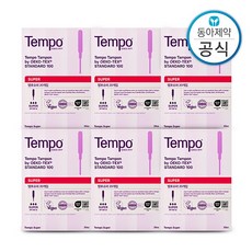 [템포] 슈퍼 사이즈 120P 양 많은날 순면 탐폰 체내형 생리대 수영장 휴가 오코텍스 인증, 20개입, 6개