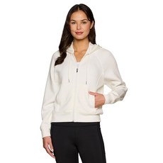 RBX Active 여성용 Luxe Athleisure 스웨트셔츠 지퍼 포켓 포함 후디 경량 집업 재킷 여성용 크림 L