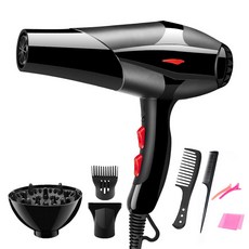 Fowod 가정용 고출력 드라이기 2400W 4단 조절 +조형공구, 블랙