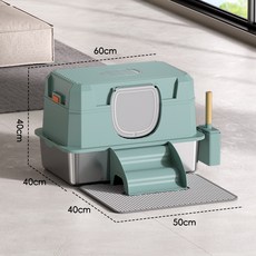 超大号封闭式猫厕所防外溅带出易清洗不锈钢猫砂盆抽屉式缅因可用, 1個, 配铲子+垫子+过道