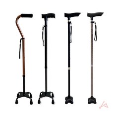 소담해 어르신 지팡이 노인용지팡이, 네발 일자형, 블랙, 1개