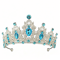고급스러운 왕관 티아라 웨딩 액세서리 결혼식 발표 생일 파티 헤어 장식, 1개, 블루