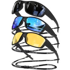 SQOQS 편광 스포츠 선글라스 남성용 UV400 보호 경량 랩 어라운드 고글 사이클링 낚시 운전 러닝용 3팩-블랙블루+블랙레드+블랙그린 55mm, 3팩-블랙+블랙블루+나이트 비전