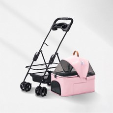 寵物來了 簡約手提折疊推車 四色兩用車包分離 寵物推車 摺疊推車, 1個, 寵物來了 簡約手提折疊推車-淺粉