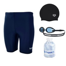 TS스포츠 남자 4부 수영복 실내 강습용 비치 아레나 수경 수모 4종세트