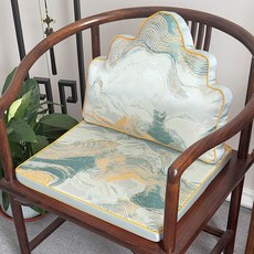 《小日子家居館》新中式靠山抱枕椅子靠墊 復古紅木圈椅坐墊 背靠, 靠山枕 - 飄帶 淺藍,坐墊45*40+靠枕50*40