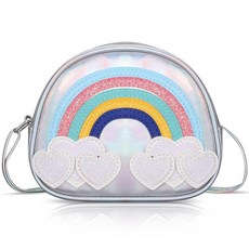 Dksyee 여아용 귀여운 가죽 레인보우 크로스바디 백 실버 216481
