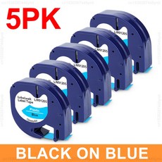 DYMO 라벨 프린터 메이커 LT 라벨이 91200 100H LT100H 무잉크 5PK 테이프 휴대용 또는 91201 기계 12MM, 5PK Bla on Blue