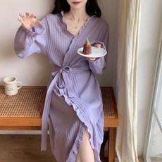 페이준 여성 봄가을 얇은 브이넥 가운 실내복 잠옷 가운 가운 가운 롱 YJ370