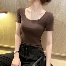 유니픽 여성 여름 슬림핏 라운드넥 반팔 티셔츠 간단 편안한 디자인wd