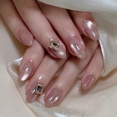 小紅書爆款穿戴甲高級感貓眼水鑽美甲片漸變輕奢純欲假指甲貼30片, 1個, BY1921金鑽閃耀:手工甲M碼#10片/袋