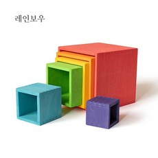 우드 사각 상자 쌓기 조립 세트 원목 컬러 교구 구성, 레인보우
