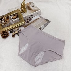 HanVo 簡約質感素色純棉生理褲 吸濕排汗防漏中腰內褲 獨立包裝 透氣舒適 女內褲, 冰川灰