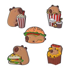 5Pc 카피바라 식품 시리즈 금속 핀 견고한 합금 브로치 가방과 호환 가능