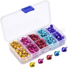 보관함이 있는 HQDeal 300PCS 컬러풀 징글벨 소형벨 미니벨 공예벨 금속벨 크리스마스 DIY벨 축제 장식 고양이 목걸이 주얼리 제작 10mm 5가지 색상