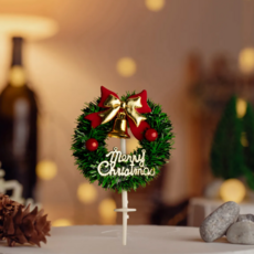 크리스마스 케이크 장식 데코 클레이 리스 토퍼 픽 50개입 대량구매, 50개, 투톤골드리본(WRH-01)