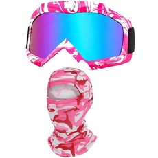 Immoono 발라클라바가 있는 모토크로스 고글 ATV 더트 바이크 오토바이 UTV MX OTG 오프로드 라이딩 고글 자외선 김 서림 방지 방진 레이싱 스키 안경 여성용 여아, 카모 핑크 - 카모 핑크