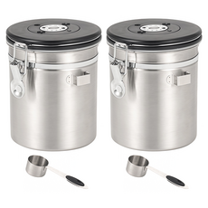 SHUNFA 304 스테인레스 스틸 커피 밀폐 용기 1.5L, 2개, 실버
