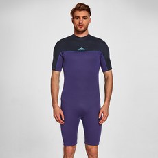 鯊巴特 2mm 短袖短褲連體潛水服 附拉鏈 氯丁橡膠 浮潛沖浪服 男款