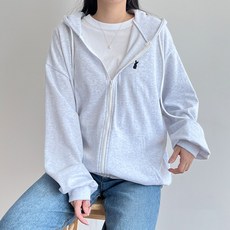 걸즈팩토리 여성용 자수래빗박스 오버핏 빅사이즈 긴팔 후드집업 국내제작