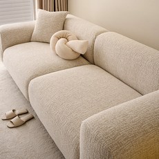 DFMEI 沙發套罩新款四季通用防貓抓保護沙發罩全包萬能套, 1件, 麻感雪尼爾-米色 【防塵防貓抓+360°包裹可拆洗】