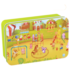 卡通拼圖 兒童益智玩具 趣味拼圖 鐵盒裝, 【60片】遊樂園, 1個, 60片