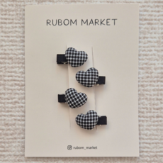 [루봄마켓] 자체제작 체크 하트 초미니 헤어핀 4P 베이비 숱없는아기 신생아 보넷 핀